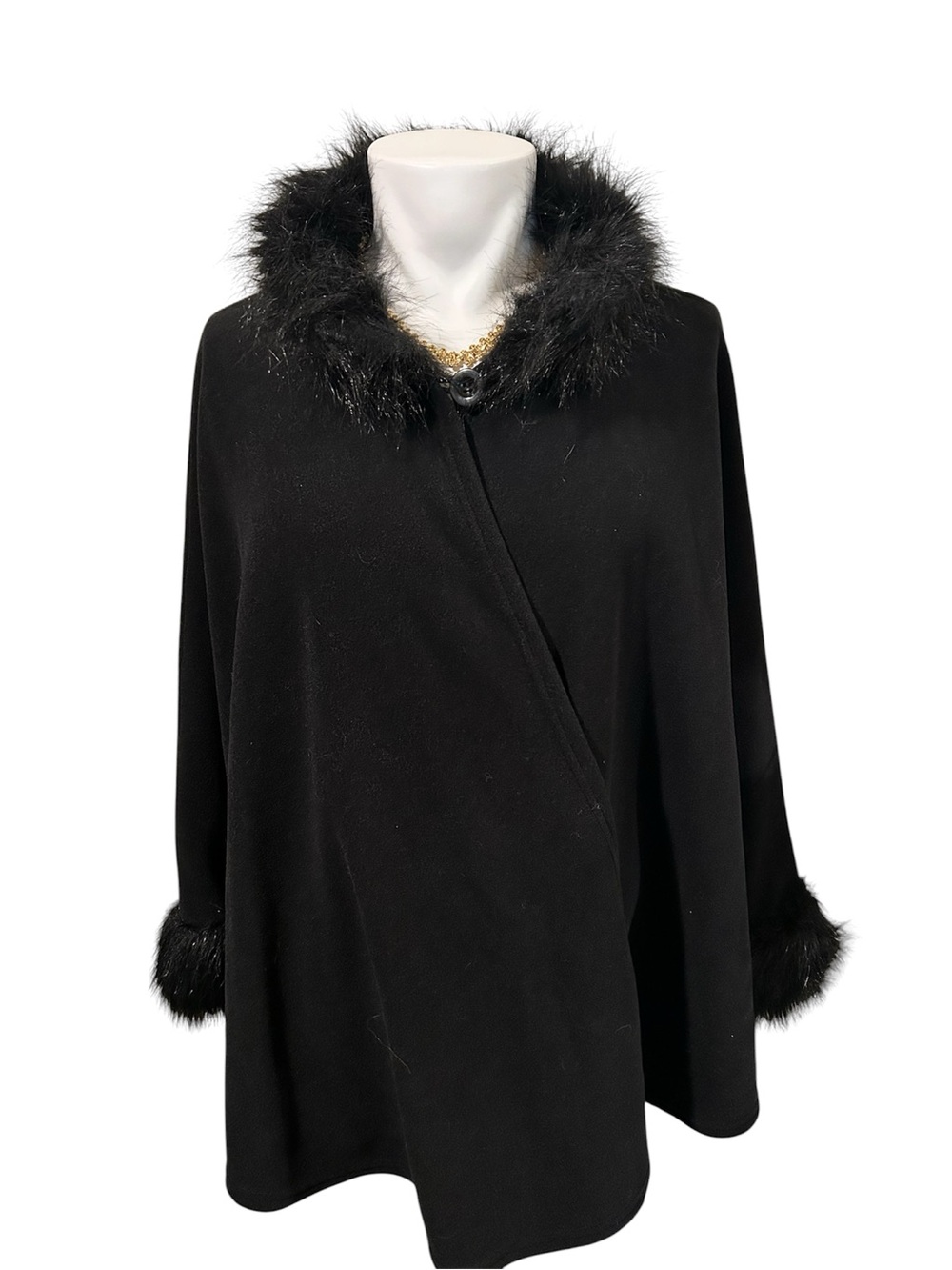 Covington Black Faux-Fur Trim Cape Sweater